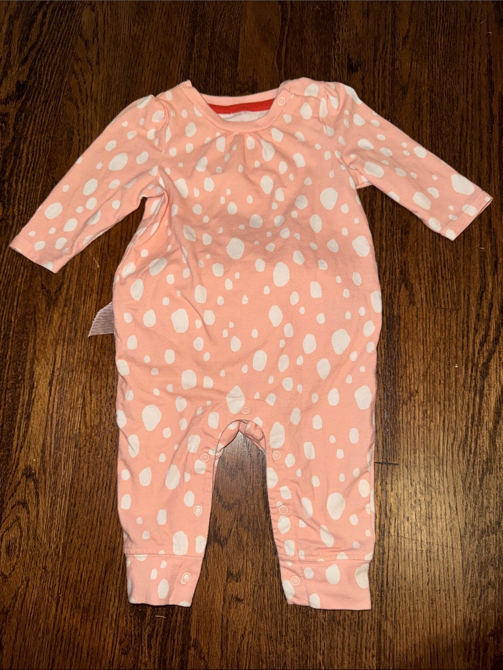 Cat & Jack Baby Girl Peachy Pink Polka Dot Footed One-Piece with Ruffle Butt